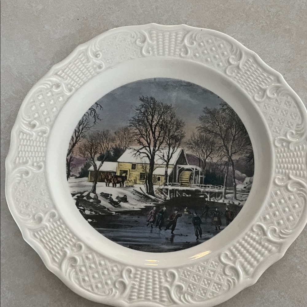 White Plate with Winter Scene
